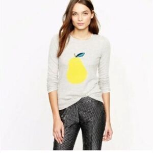 J Crew Pear Sweater Gray Yellow Fruit Intarsia Knitwear Jumper Pullover XS